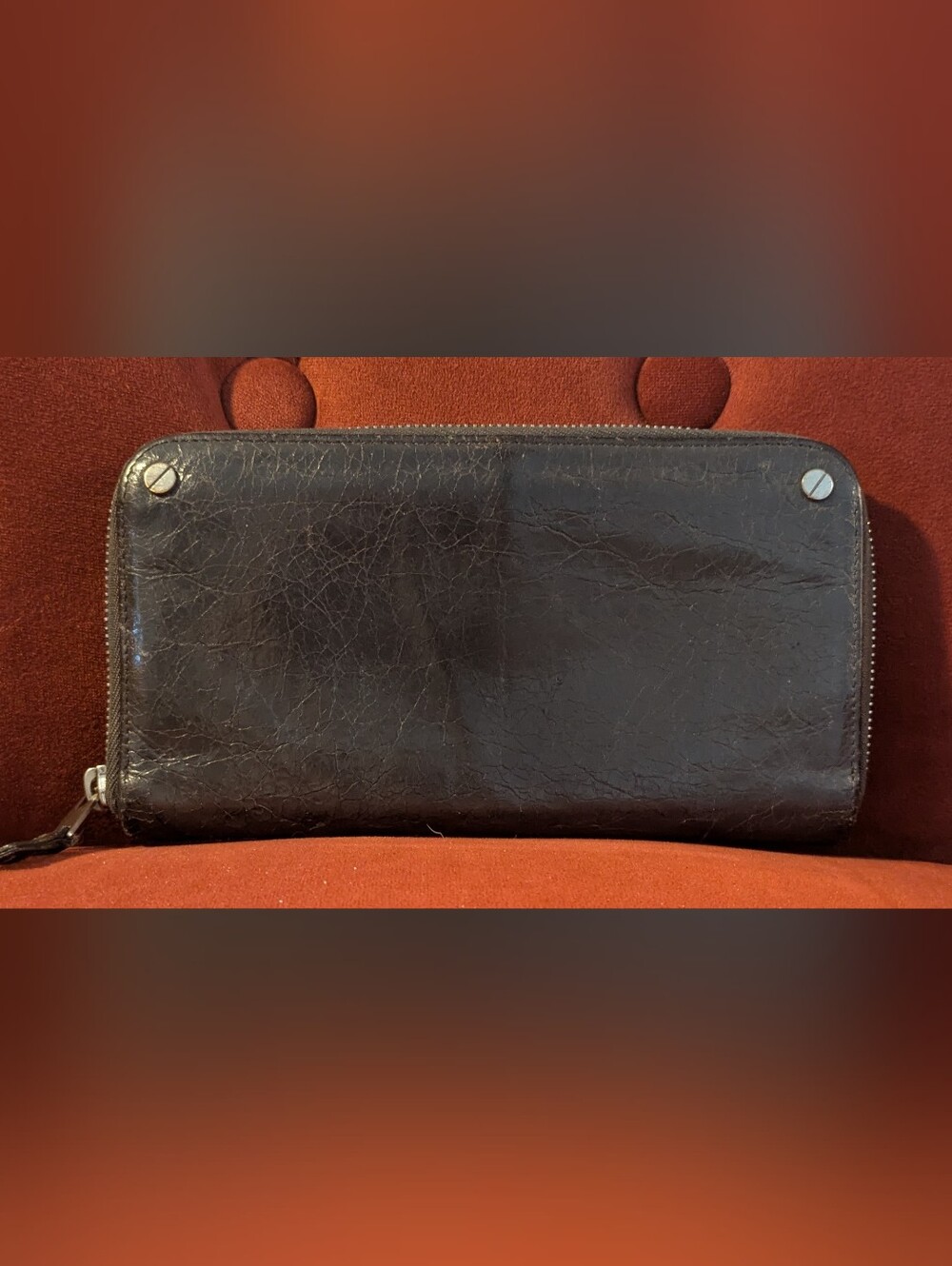 Balenciaga Classic Continental Zip Wallet –Black Arena Moto Leather Style 286092
